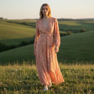 Old Navy Peach Floral Long Sleeve Dress